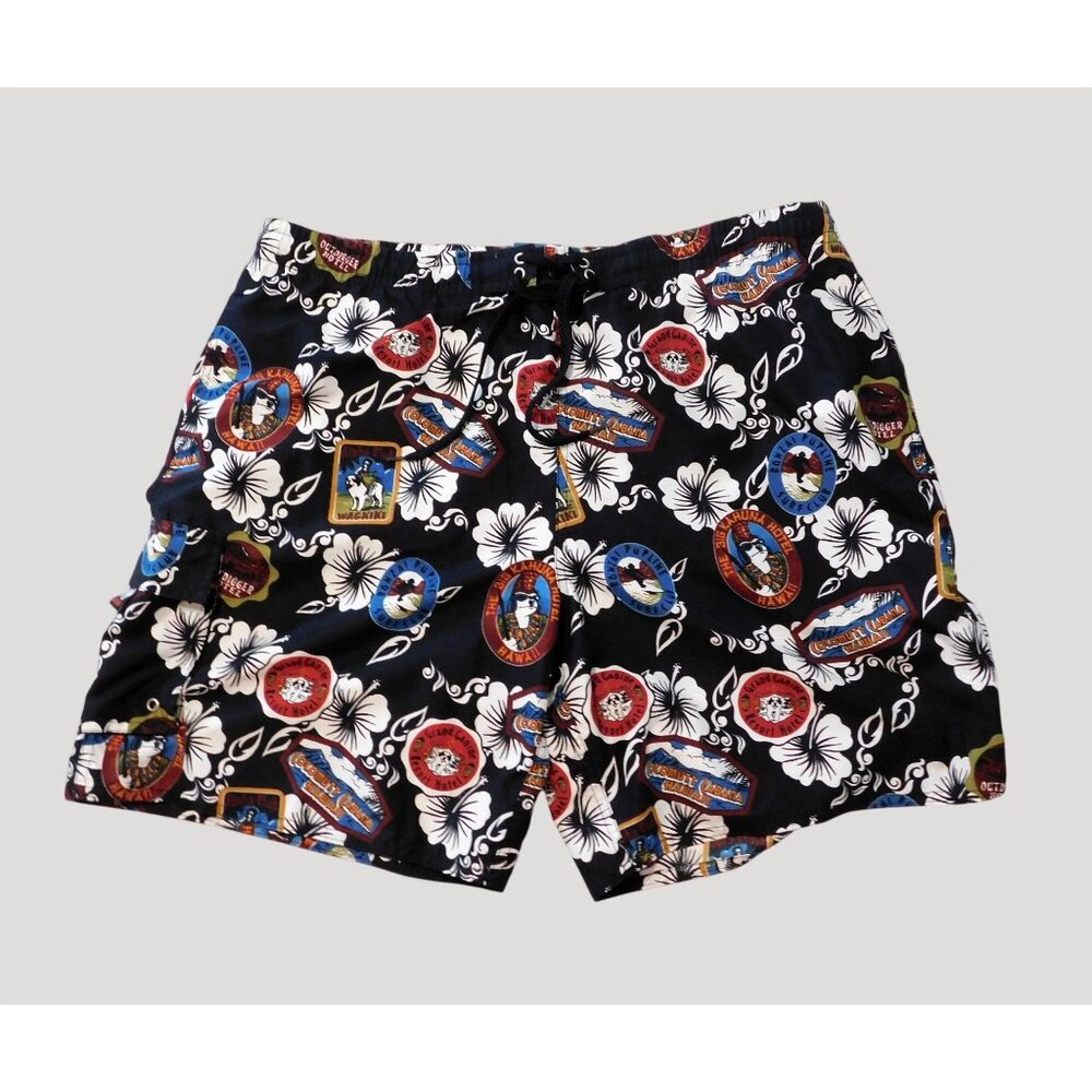 Big Dogs Hawaiian Print Mens Swim Trunks XL Black Multicolor - Picture 6 of 9